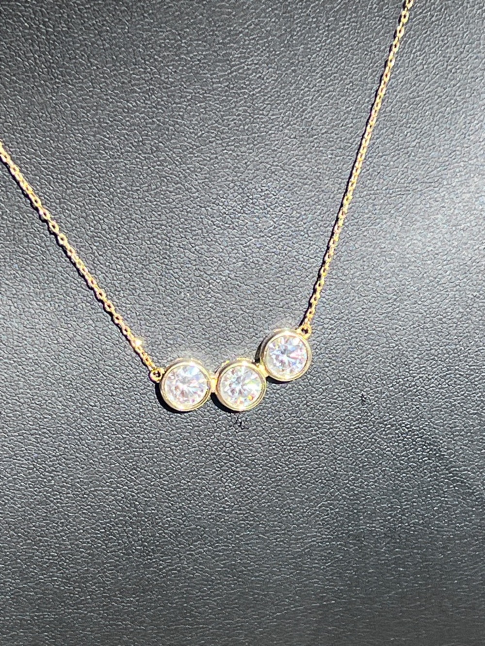 3CT Gold over 925 Three-Stone Bezel Set Moissanite Necklace